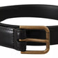 Black Classic Calf Leather Vintage Metal Buckle Belt