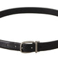 Black Classic Leather Silver Tone Metal Buckle Belt