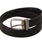 Black Classic Leather Silver Tone Metal Buckle Belt