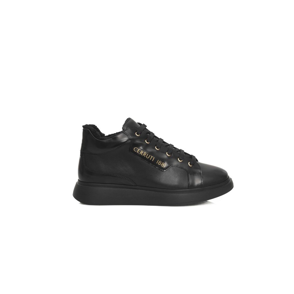 Black Leather Women Platform Sneaker