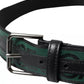 Black Green Leather Silver Metal Buckle Belt