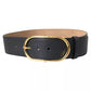 Black Leather Gold Oval Metal Buckle Belt