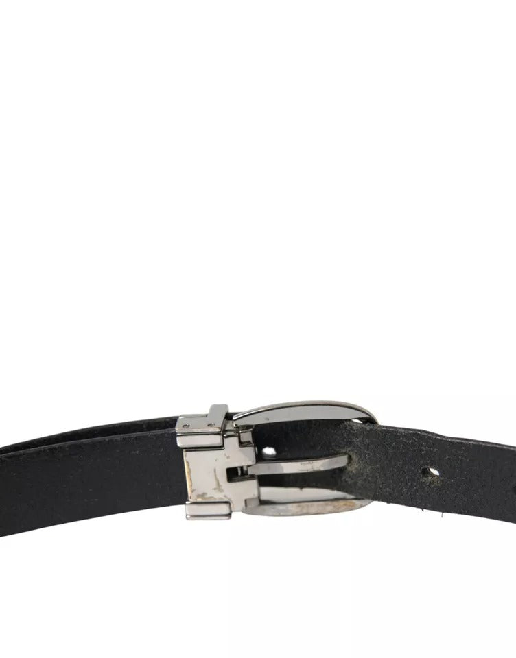 Black Leather Silver Metal Buckle Men Belt