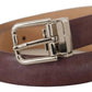 Brown Classic Leather Silver Logo Metal Buckle Belt