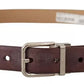 Brown Classic Leather Silver Logo Metal Buckle Belt