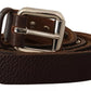 Brown Leather Studded Silver Metal Buckle Belt