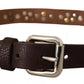 Brown Leather Studded Silver Metal Buckle Belt