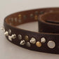 Brown Leather Studded Silver Metal Buckle Belt