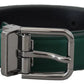 Green Calf Leather Silver Tone Metal Buckle Belt