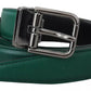 Green Calf Leather Silver Tone Metal Buckle Belt