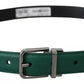 Green Calf Leather Silver Tone Metal Buckle Belt