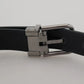 Green Calf Leather Silver Tone Metal Buckle Belt