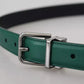 Green Calf Leather Silver Tone Metal Buckle Belt