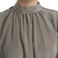 Gray Mock Neck Long Sleeves Top Blouse