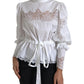 White Cotton Lace Trim Turtle Neck Top Blouse