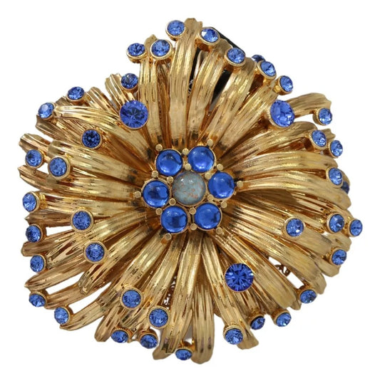 Gold Brass Blue Crystals Embellished Jewelry Brooch