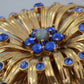 Gold Brass Blue Crystals Embellished Jewelry Brooch