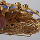 Gold Brass Blue Crystals Embellished Jewelry Brooch