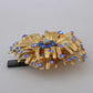 Gold Brass Blue Crystals Embellished Jewelry Brooch