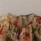 Beige Floral Sleeveless Round Neck Mini Dress