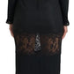 Black Sheer Floral Lace Sheath Midi Dress