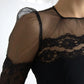 Black Sheer Floral Lace Sheath Midi Dress