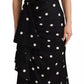 Black Silk Polka Dots V-neck Sheath Midi Dress