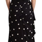 Black Silk Polka Dots V-neck Sheath Midi Dress