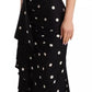 Black Silk Polka Dots V-neck Sheath Midi Dress