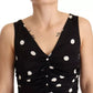 Black Silk Polka Dots V-neck Sheath Midi Dress