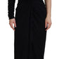 Black Wrap Sheath One Shoulder Wool Dress