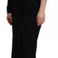 Black Wrap Sheath One Shoulder Wool Dress