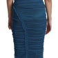 Blue Draped Tulle Midi Sheath Cotton Dress