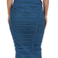 Blue Mesh Trim Ruched Tulle Sheath Dress