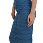 Blue Mesh Trim Ruched Tulle Sheath Dress