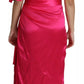 Fuchsia Fitted Cut One Shoulder Midi Dress