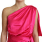 Fuchsia Fitted Cut One Shoulder Midi Dress