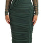 Green Ruched Stretch Tulle Crystal Midi Dress