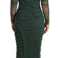 Green Ruched Stretch Tulle Crystal Midi Dress