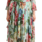 Multicolor Green Silk Wrap Gown Dress