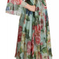 Multicolor Green Silk Wrap Gown Dress