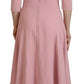 Pink A-line Flare Viscose 3/4 Sleeves Dress