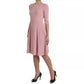 Pink A-line Flare Viscose Short Sleeves Dress