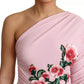 Pink Flower Embellished One Shoulder Dress