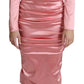 Pink Long Sleeves Bodycon Sheath Midi Dress