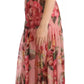 Pink Silk Floral Print Layered Maxi Dress