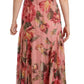 Pink Silk Floral Print Layered Maxi Dress