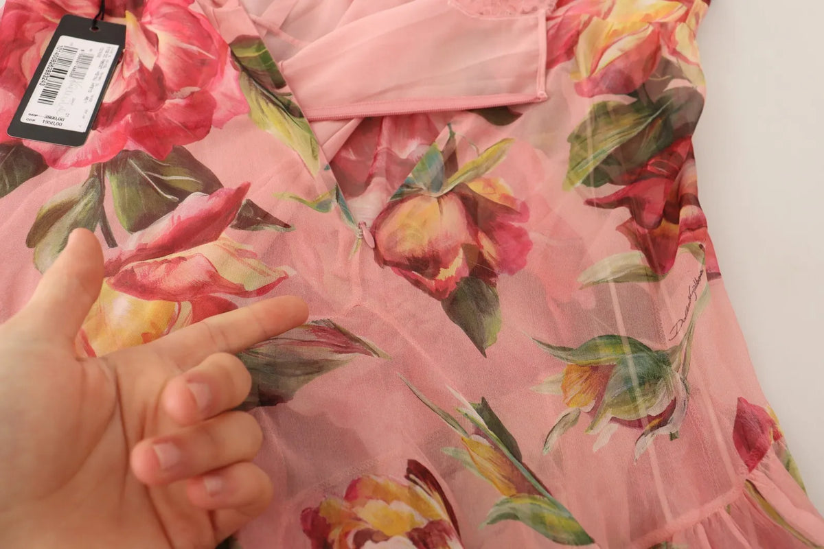Pink Silk Floral Print Layered Maxi Dress
