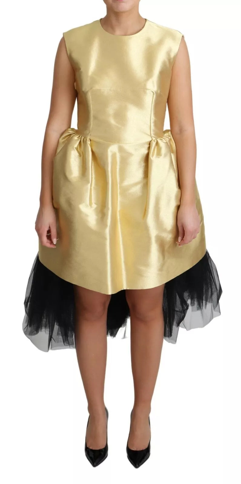 Gold Polyester Sleeveless A-line Tulle Dress