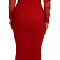 Red Mesh Trim Bodycon Sheath Midi Dress